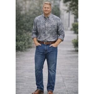 Chaps Men's 3 XLT Long Sleeve Button Down Shirt Grey/Blue Leaf Print New w/ Tags